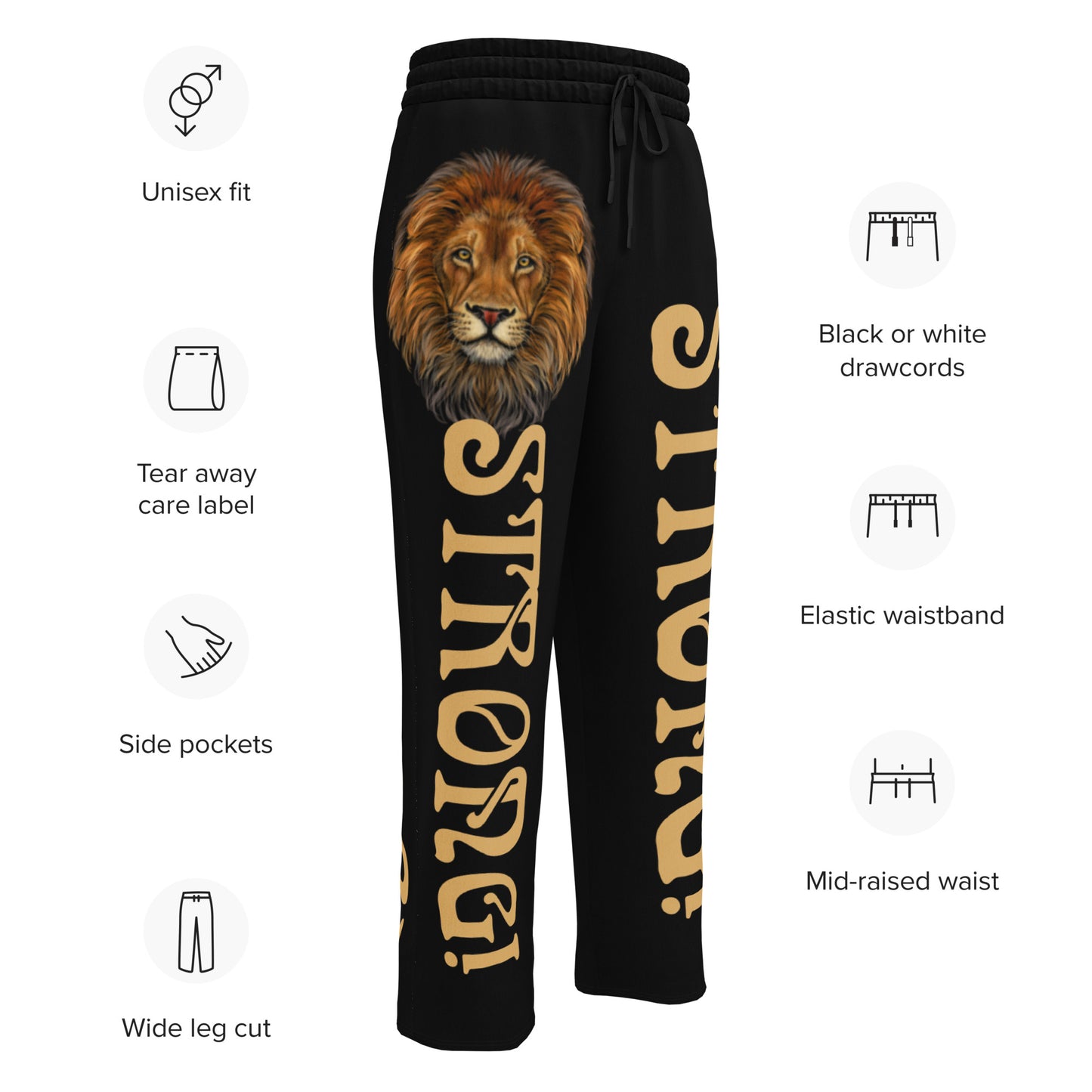 “STRONG!” Black Wide-Leg Joggers W/Fawn Font