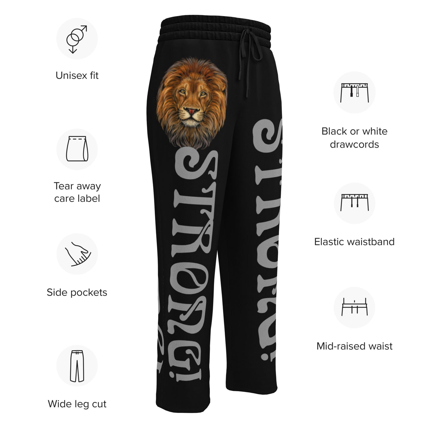 “STRONG!” Black Wide-Leg Joggers W/Grey Font