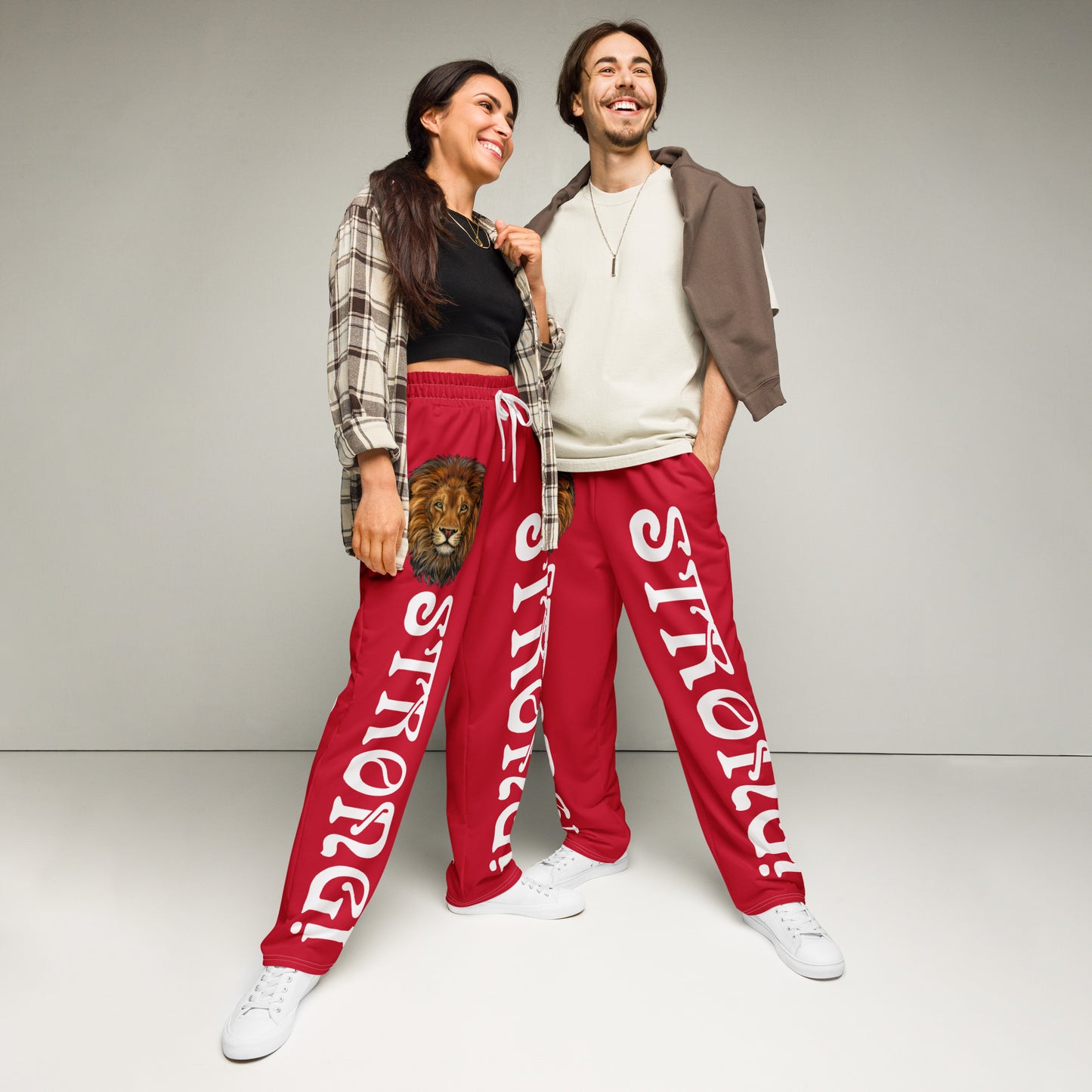 “STRONG!” Red Wide-Leg Joggers W/White Font
