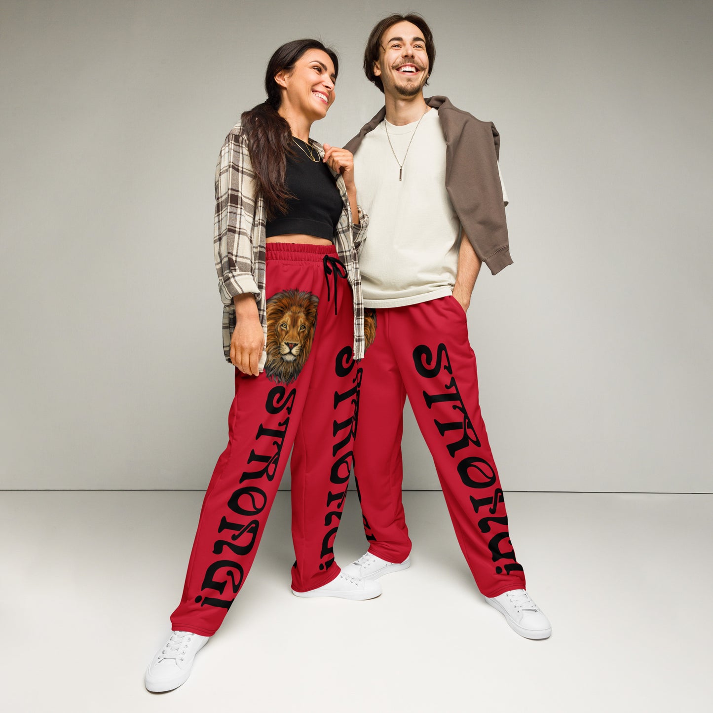 “STRONG!”Red Wide-Leg Joggers W/Black Font