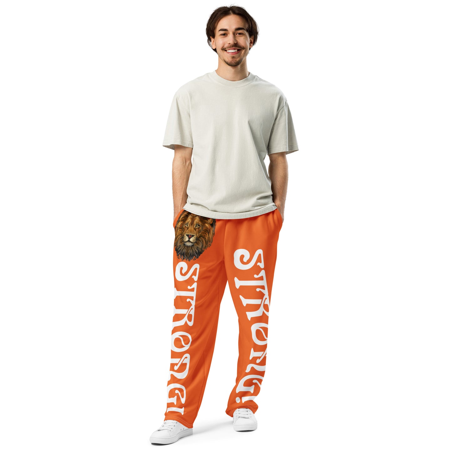 “STRONG!” Orange Wide-Leg Joggers W/White Font
