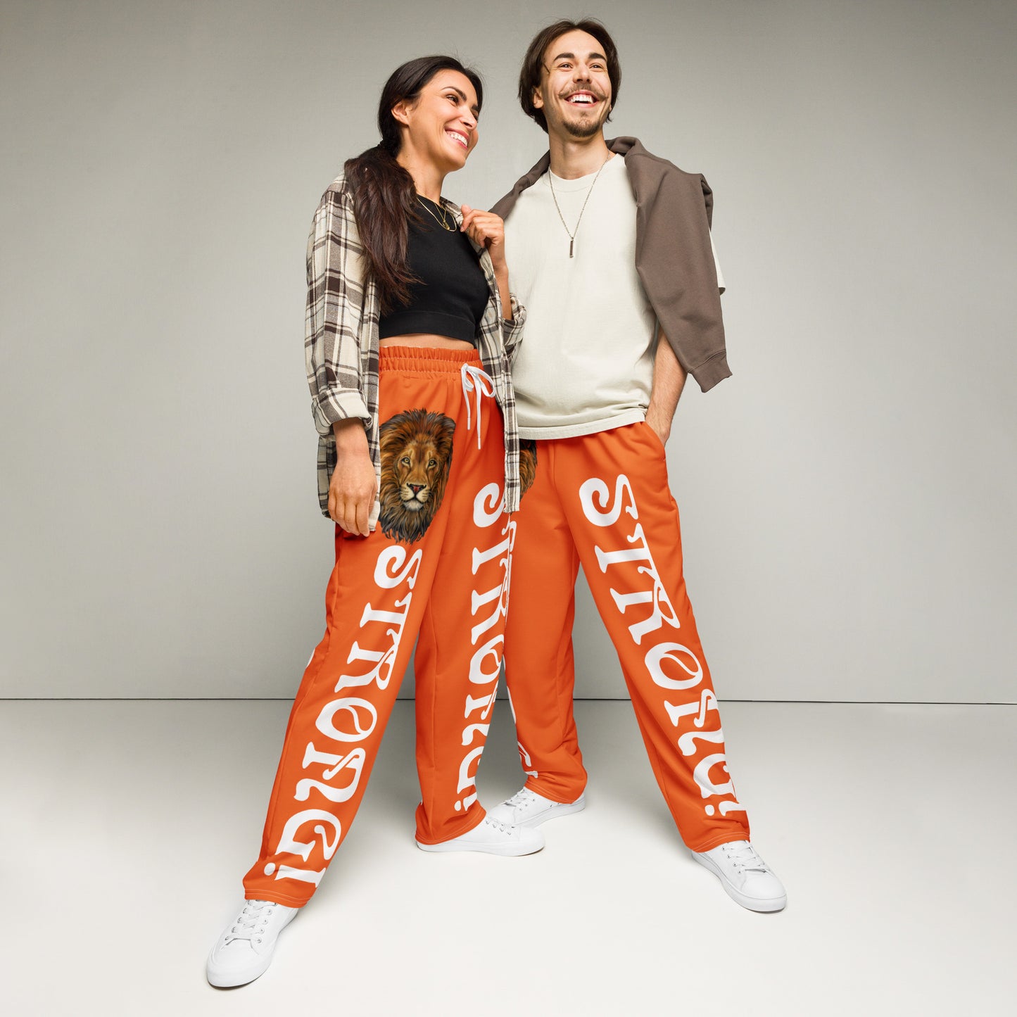 “STRONG!” Orange Wide-Leg Joggers W/White Font