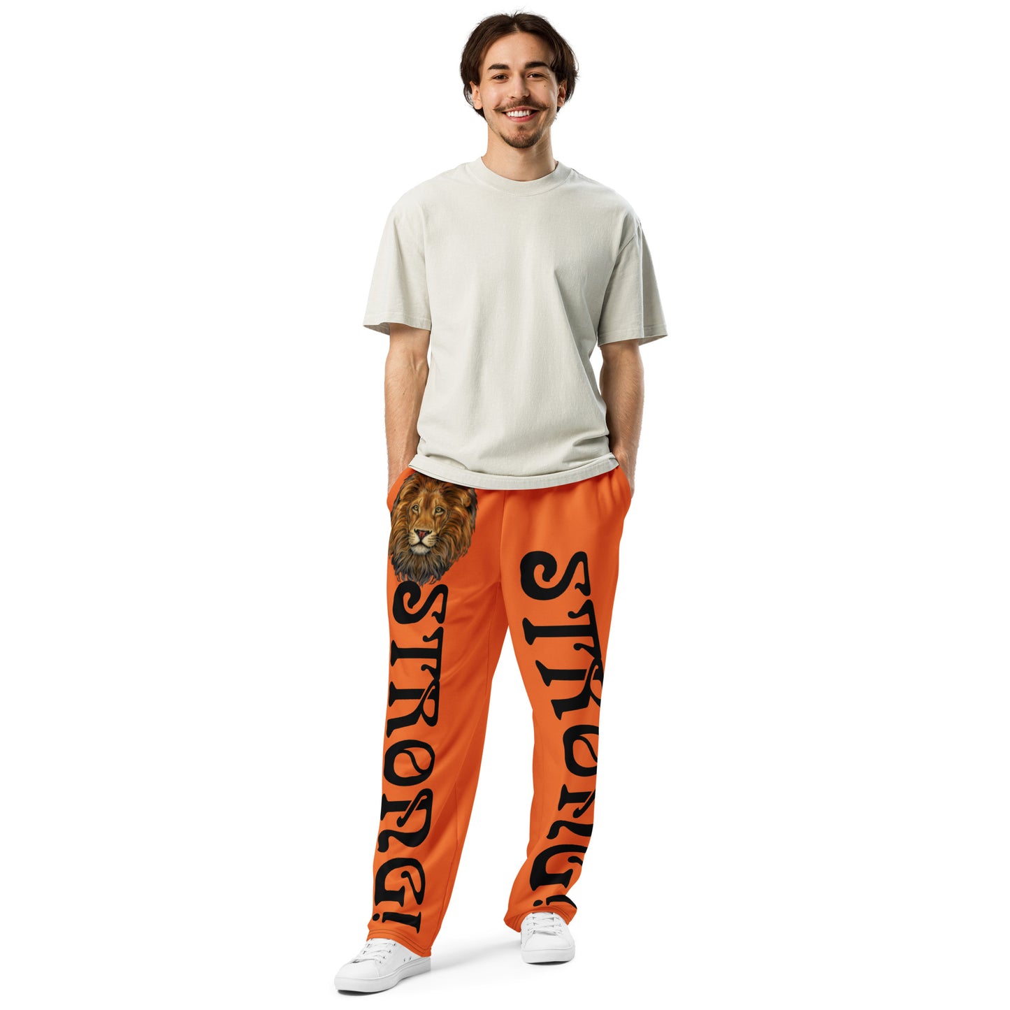 “STRONG!” Orange Wide-Leg Joggers W/Black Font