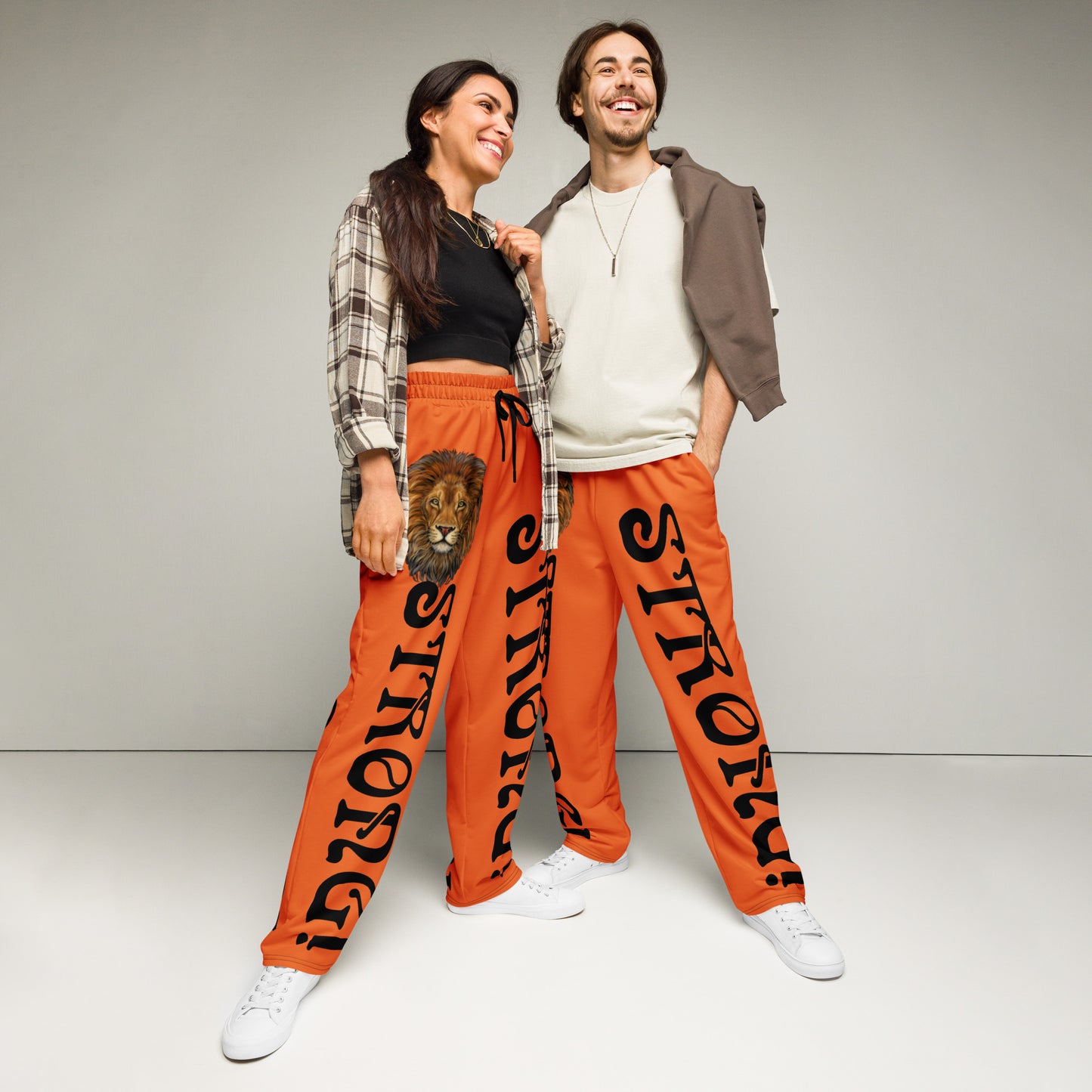 “STRONG!” Orange Wide-Leg Joggers W/Black Font
