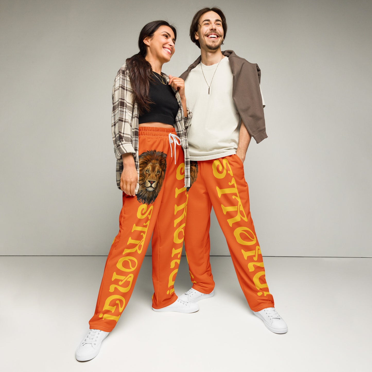 “STRONG!” Orange Wide-Leg Joggers W/Yellow Font