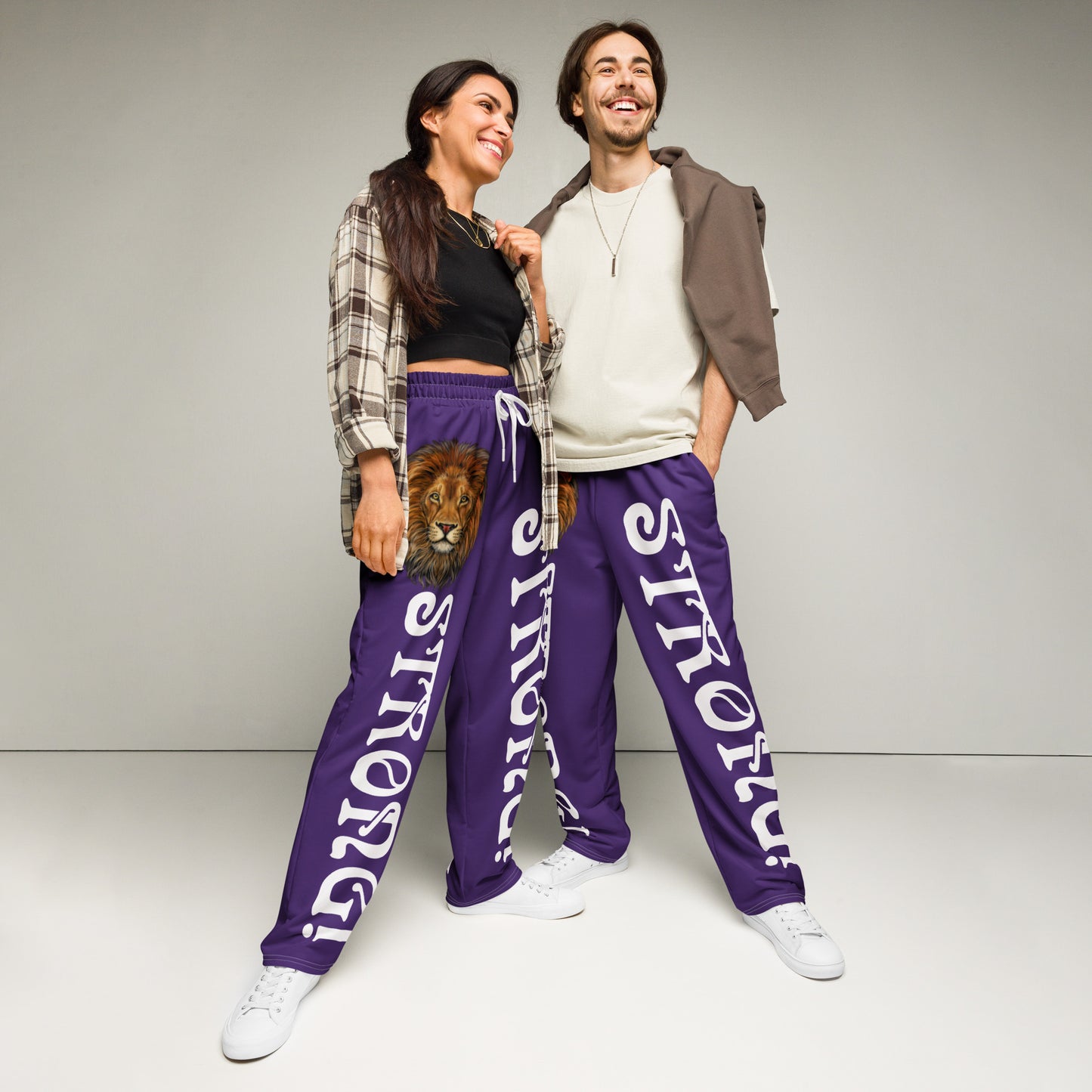 “STRONG!” Purple Wide-Leg Joggers W/White Font