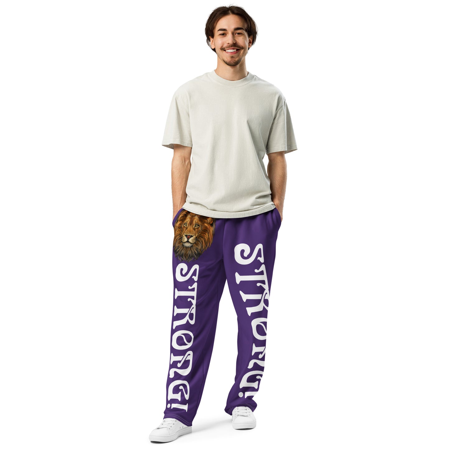 “STRONG!” Purple Wide-Leg Joggers W/White Font