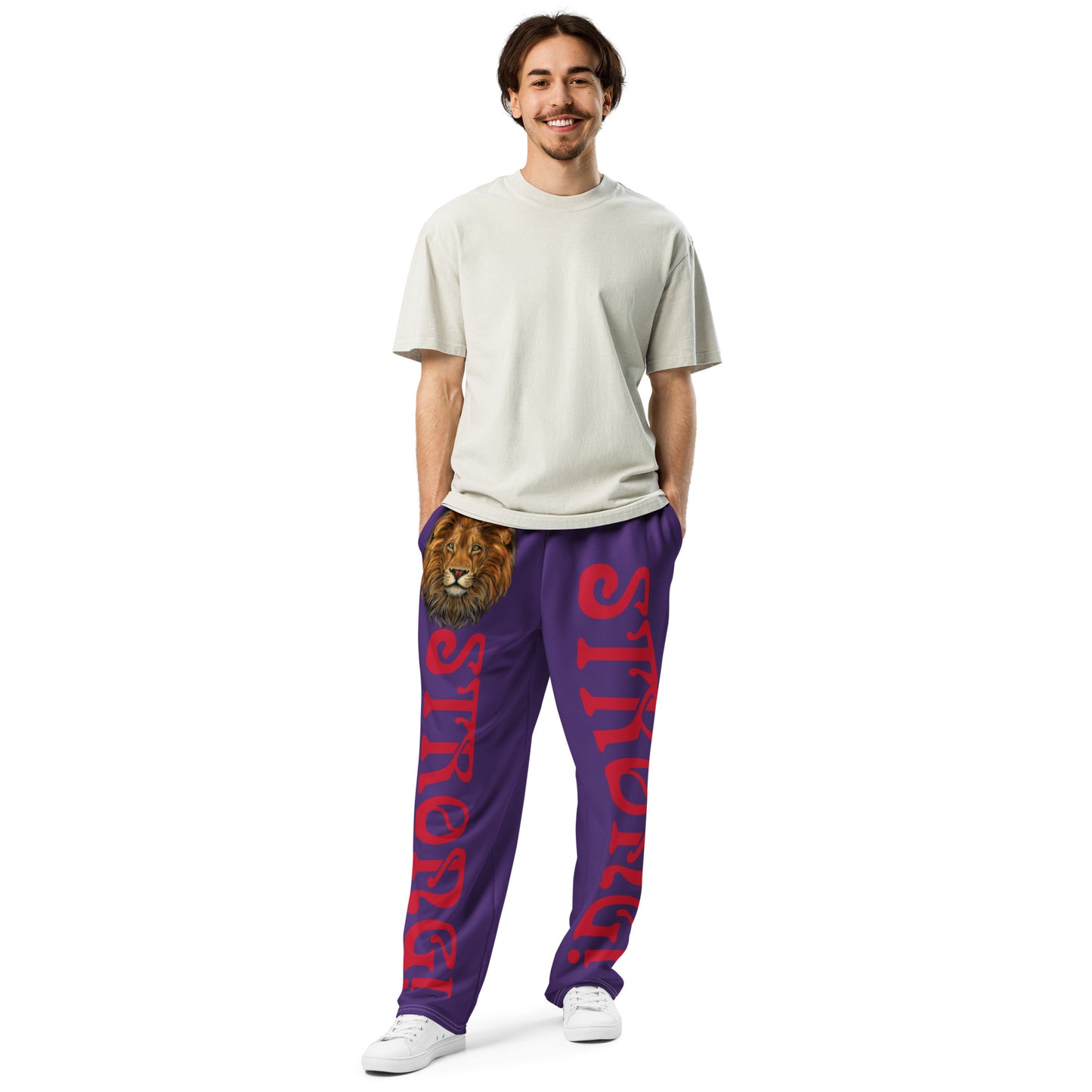 “STRONG!” Purple Wide-Leg Joggers W/Red Font