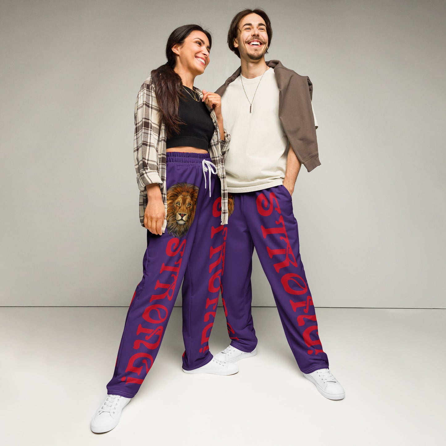 “STRONG!” Purple Wide-Leg Joggers W/Red Font