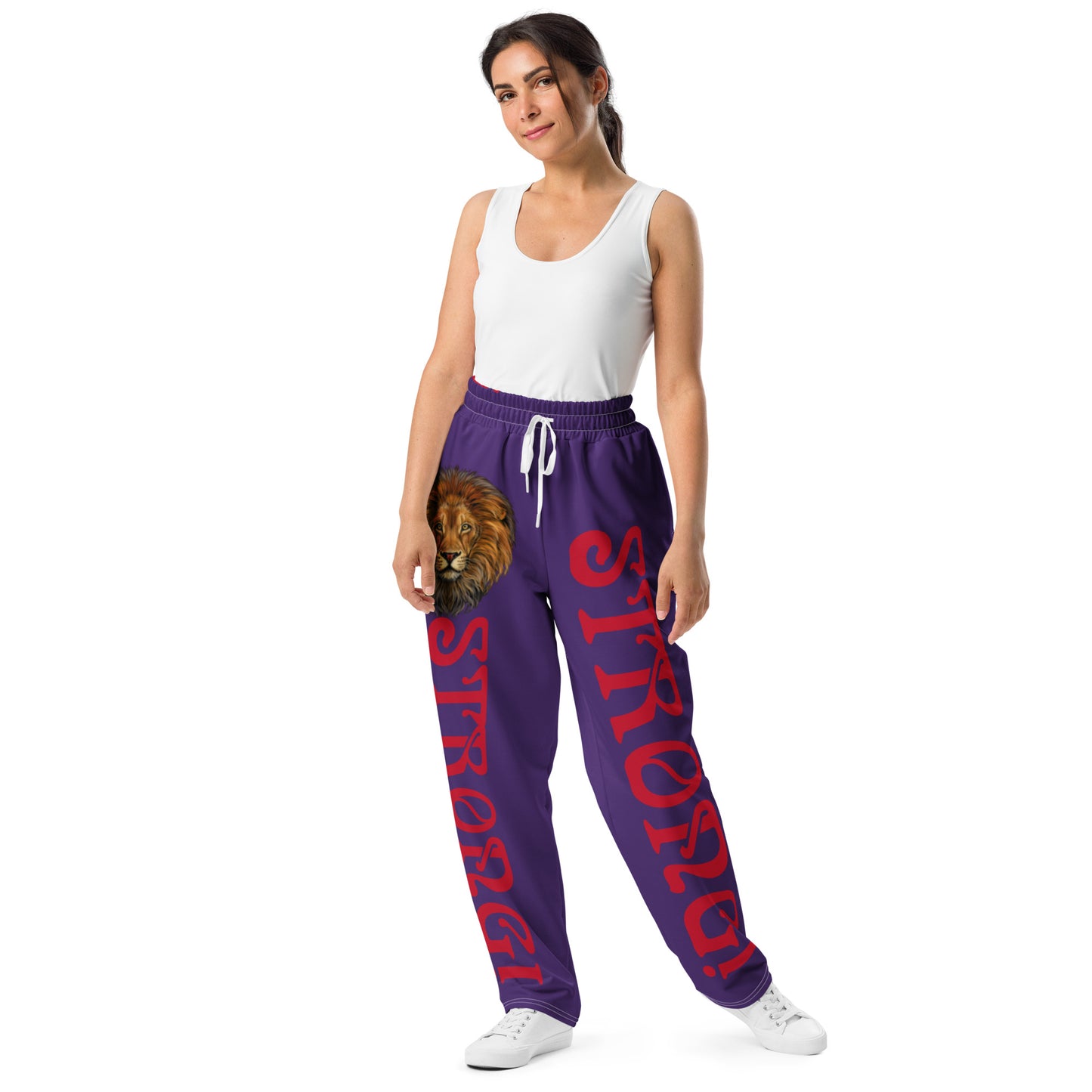 “STRONG!” Purple Wide-Leg Joggers W/Red Font