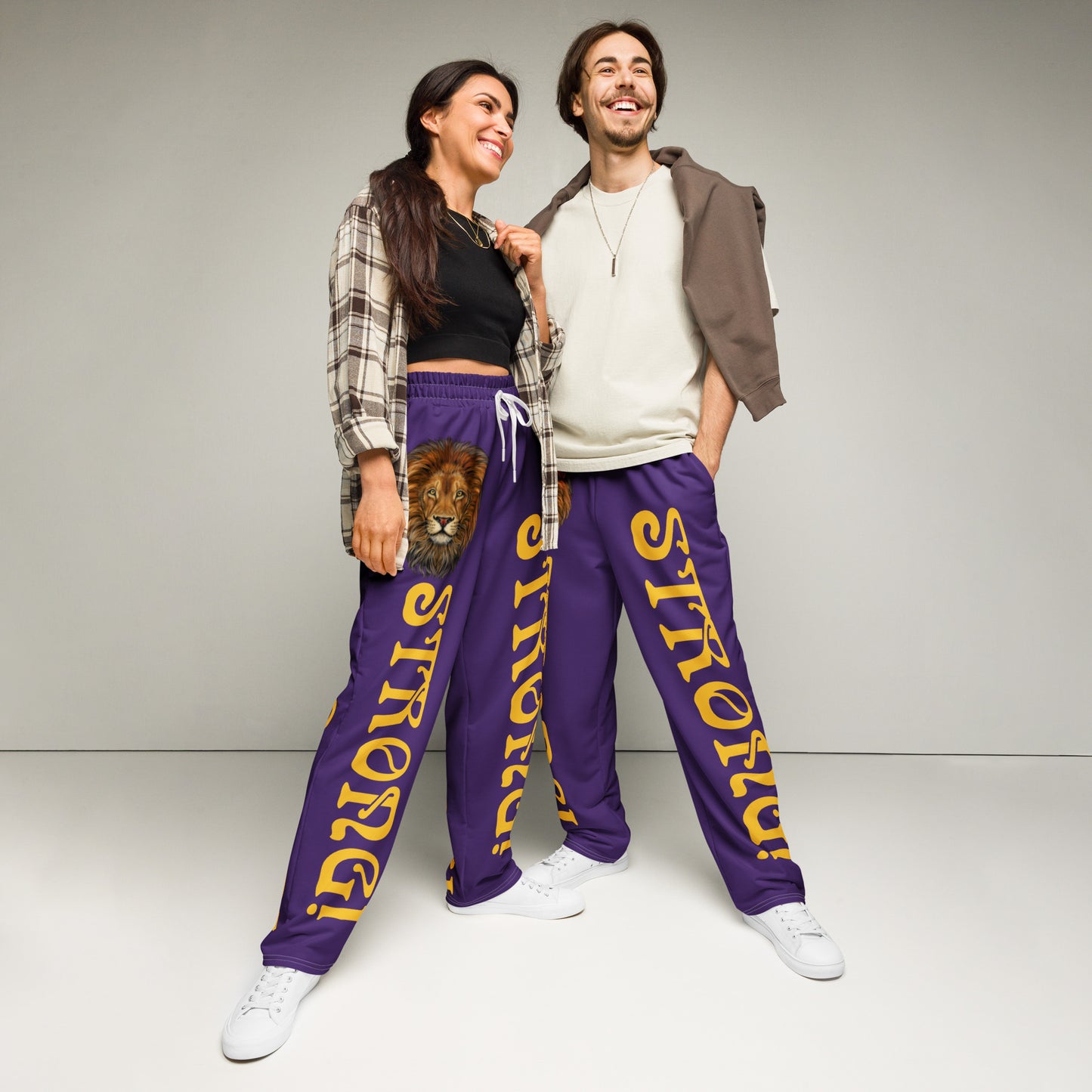 “STRONG!” Purple Wide-Leg Joggers W/Yellow Font