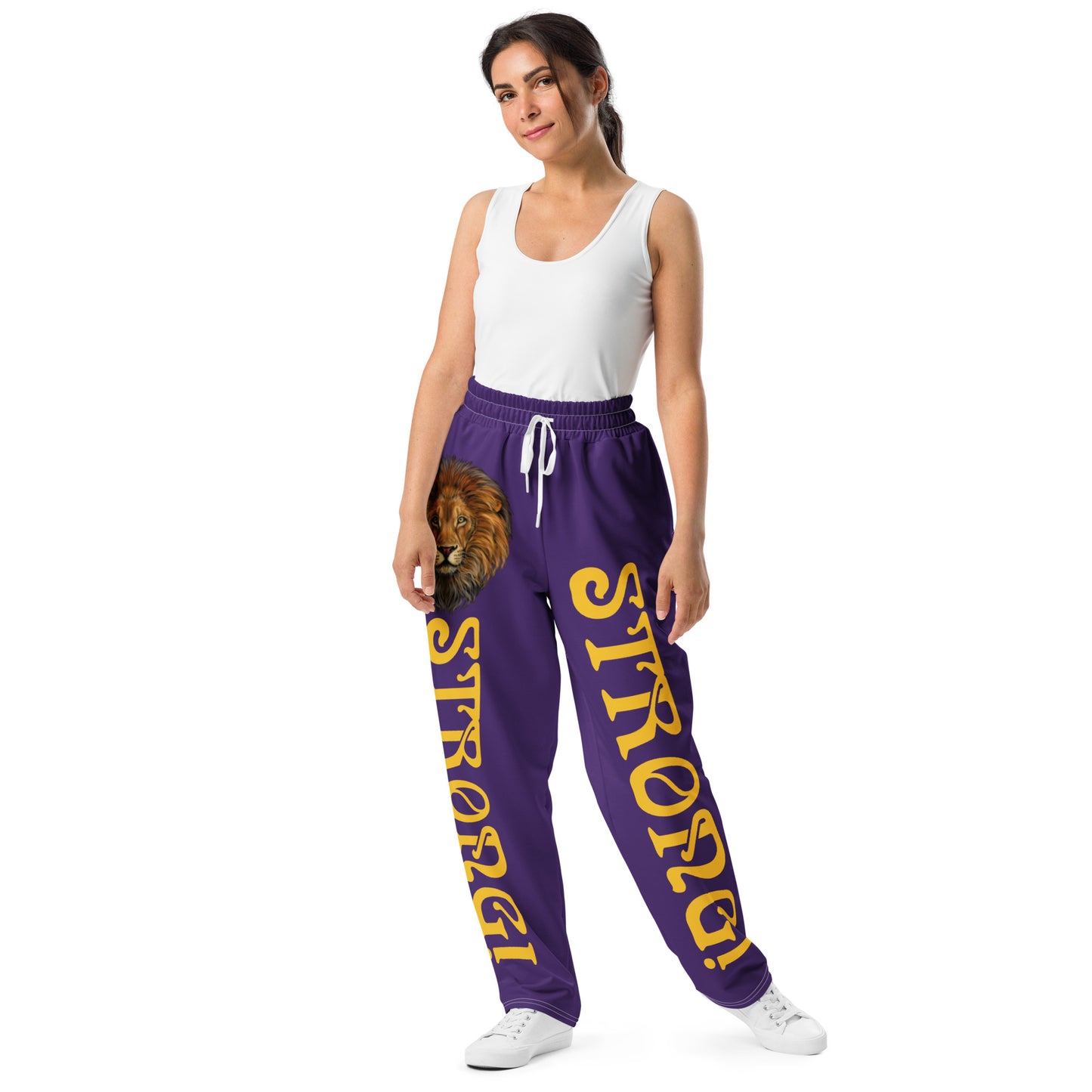 “STRONG!” Purple Wide-Leg Joggers W/Yellow Font