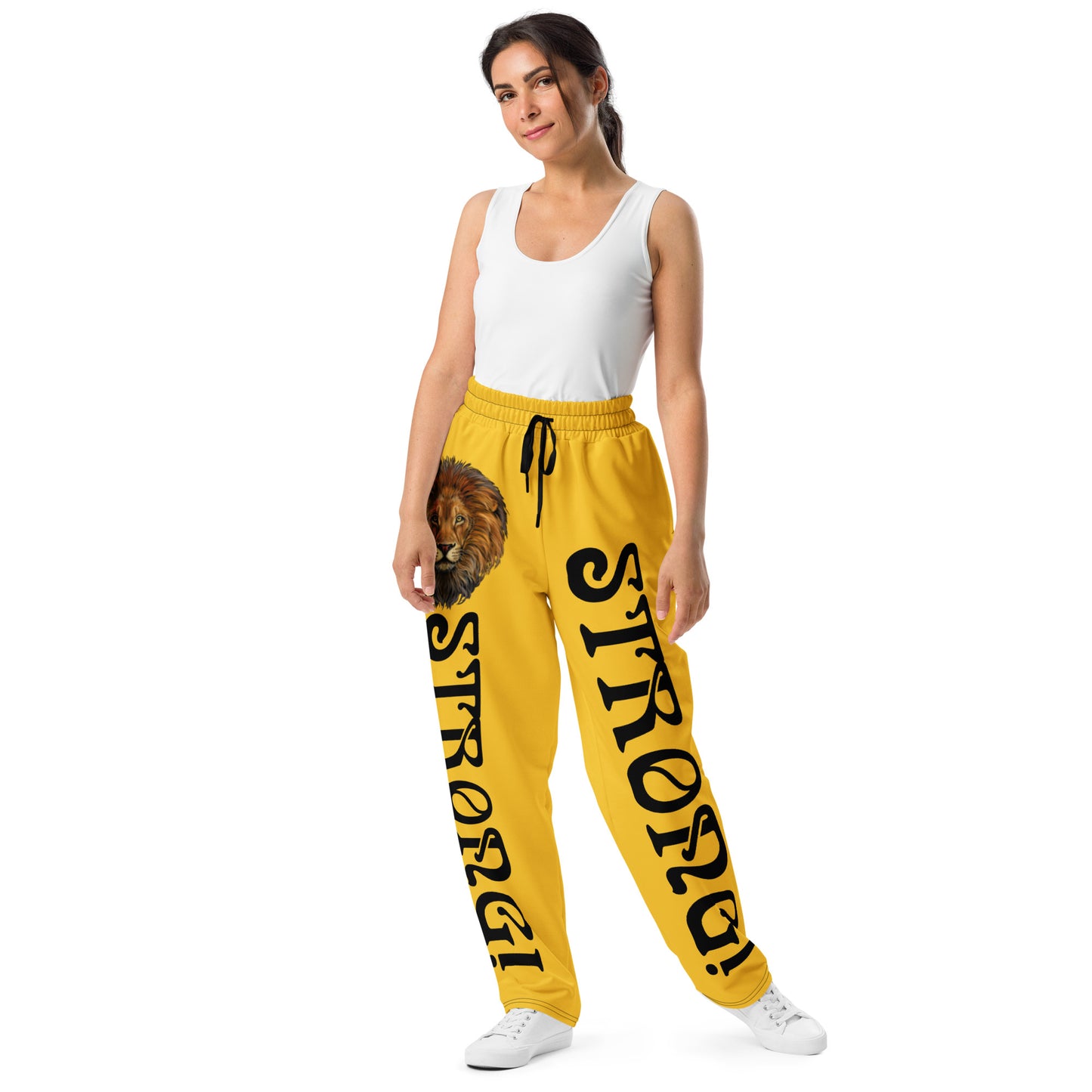 “STRONG!” Yellow Wide-Leg Joggers W/Black Font