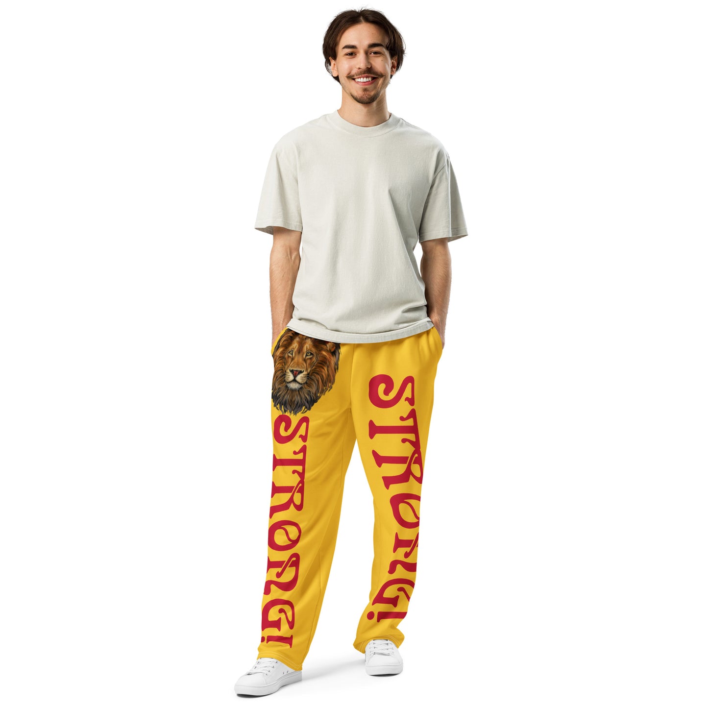 “STRONG!”Yellow Wide-Leg Joggers W/Red Font