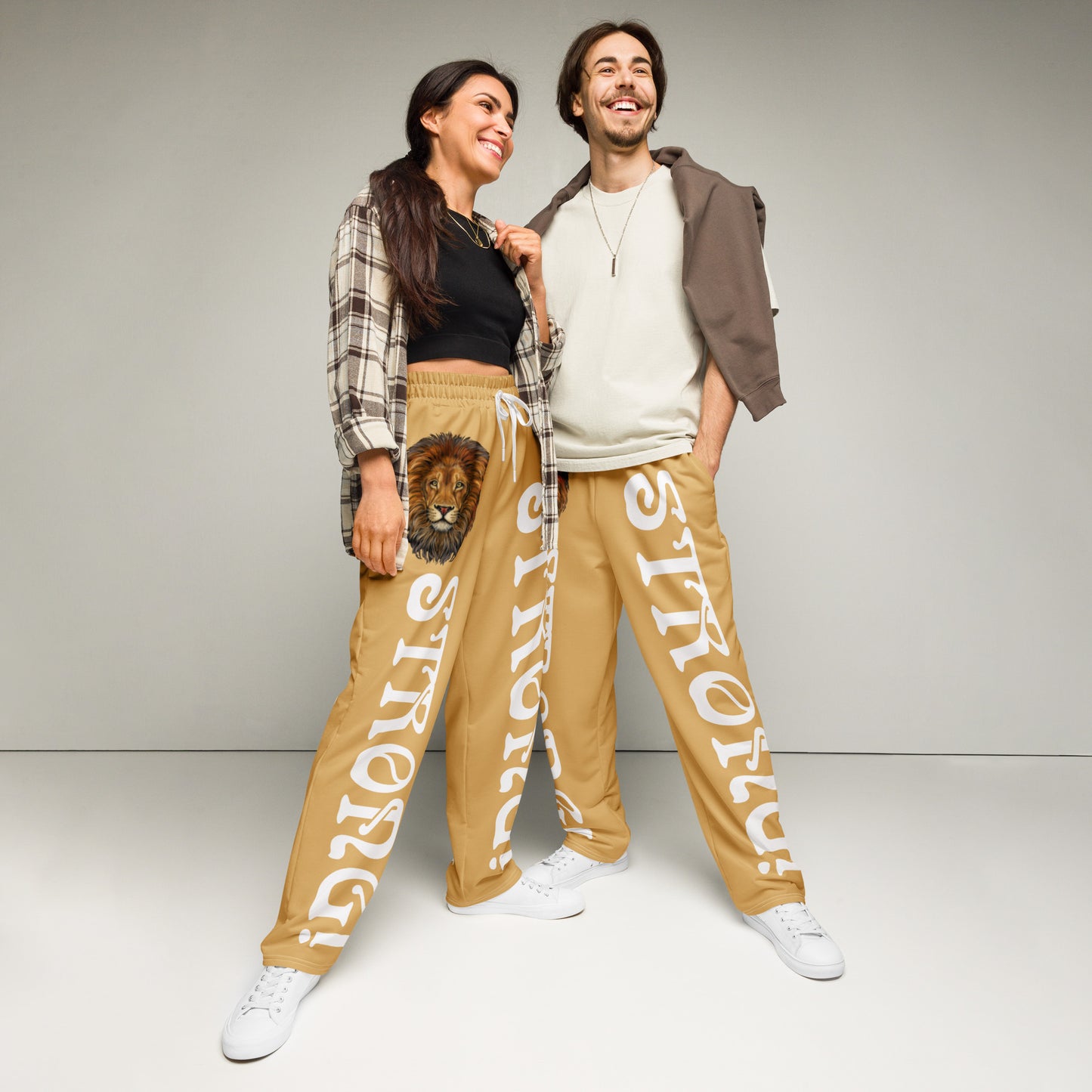 “STRONG!” Fawn Wide-Leg Joggers W/White Font