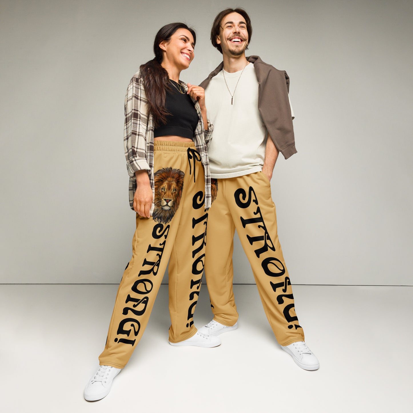 “STRONG!” Fawn Wide-Leg Joggers W/Black Font