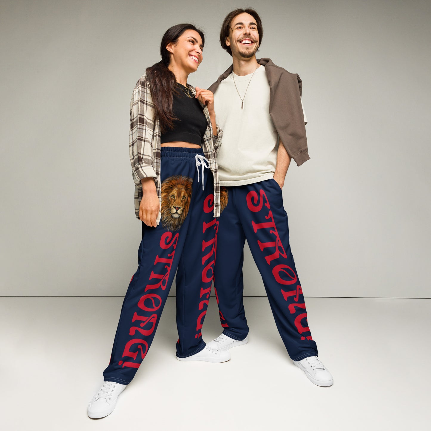 “STRONG!” Navy Wide-Leg Joggers W/Red Font