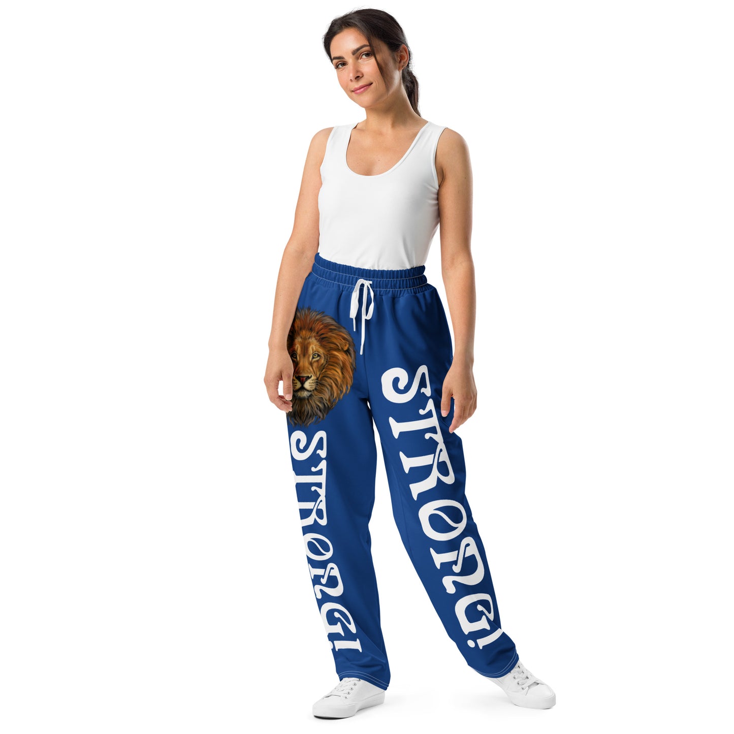 “STRONG!” Blue Wide-Leg Joggers W/White Font