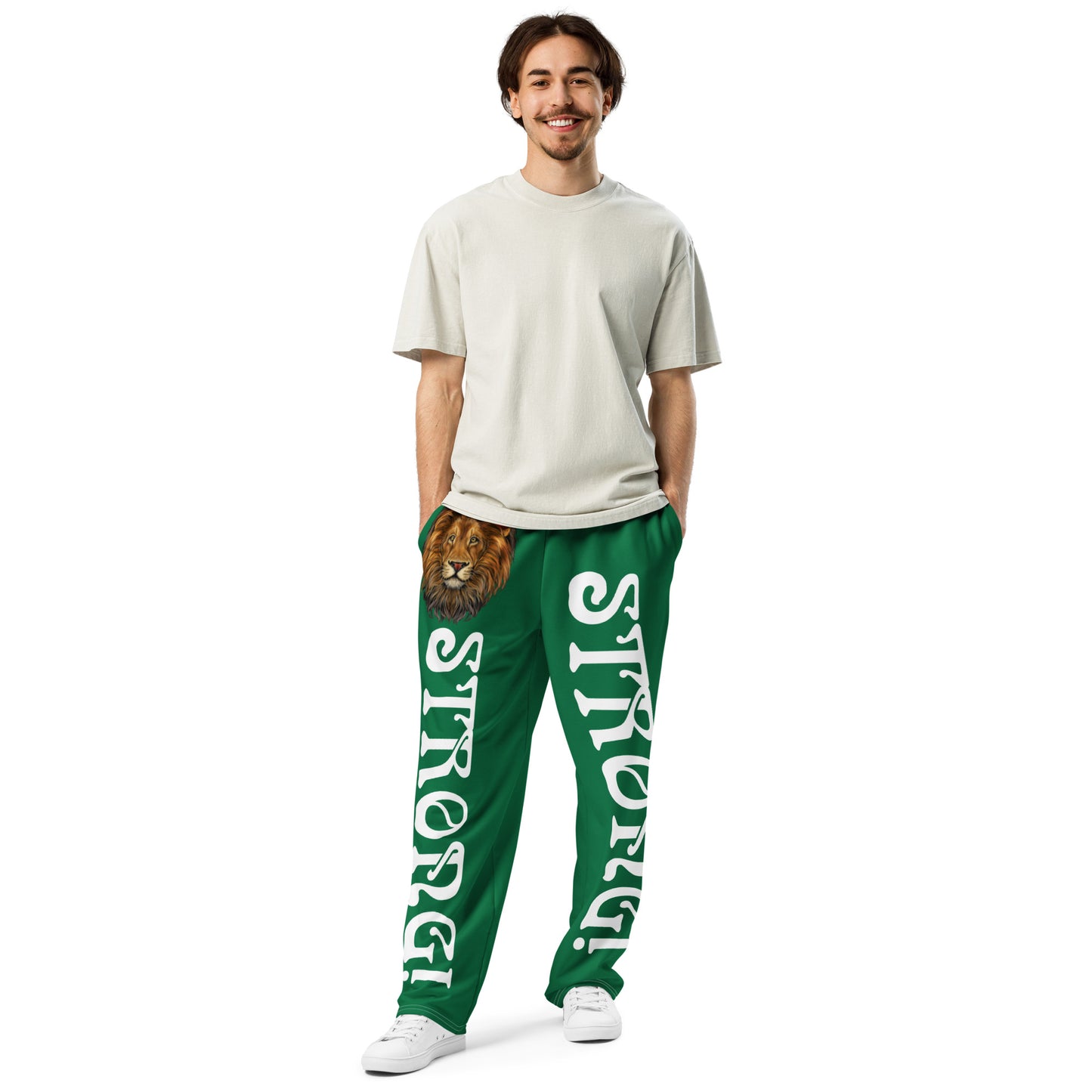 “STRONG!” Green Wide-Leg Joggers W/White Font