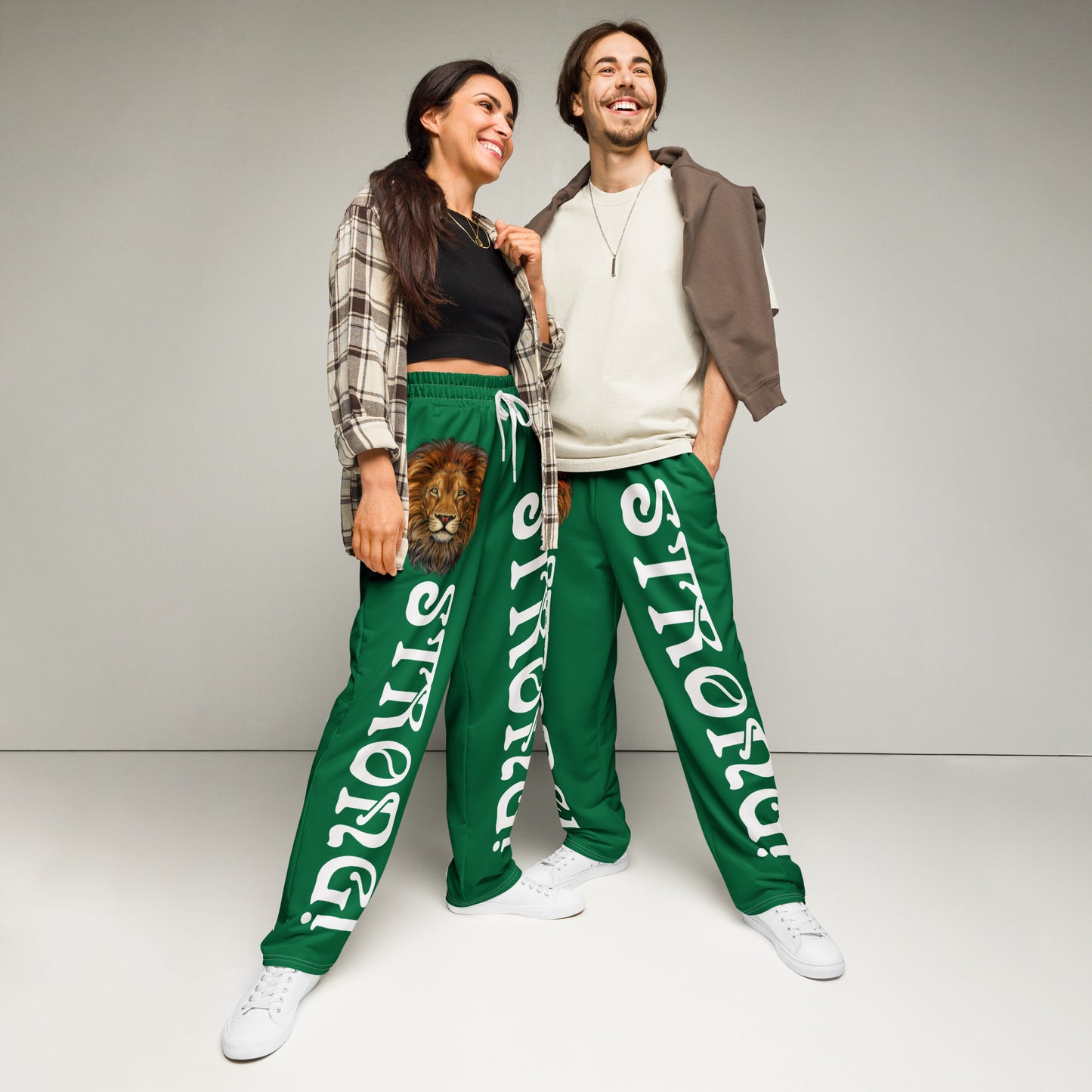 “STRONG!” Green Wide-Leg Joggers W/White Font