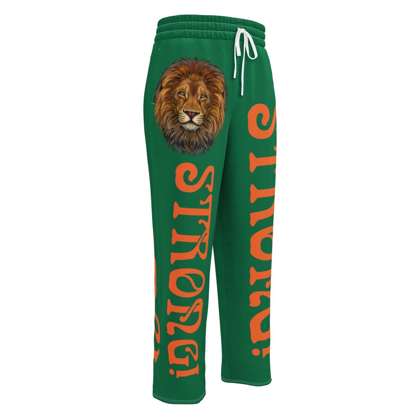 “STRONG!”Green Wide-Leg Joggers W/Orange Font