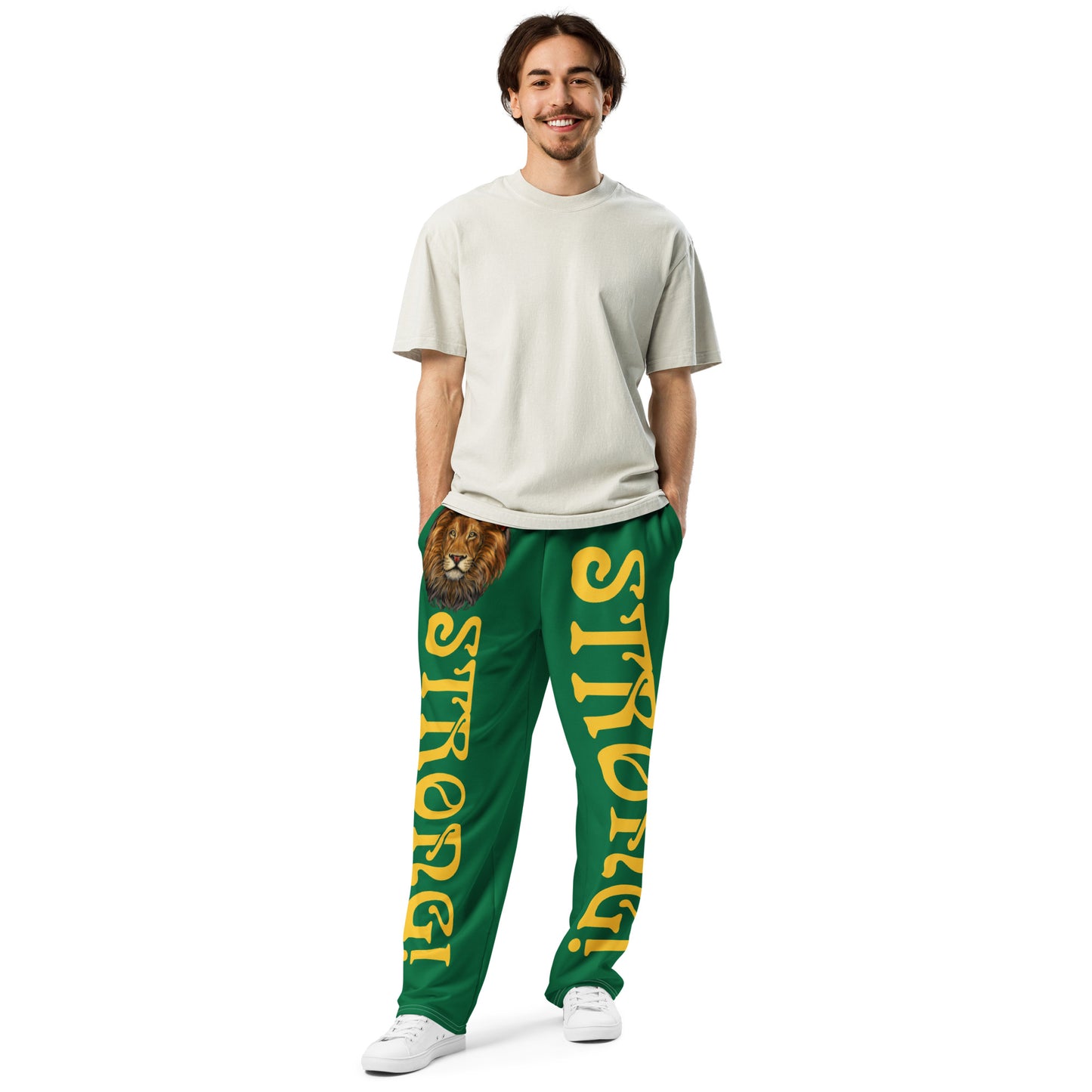 “STRONG!” Green Wide-Leg Joggers W/Yellow Font