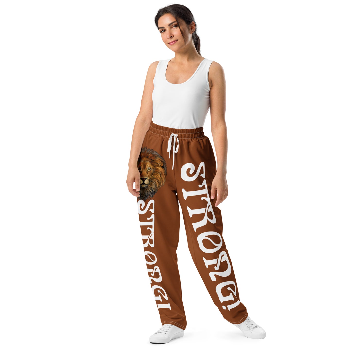 “STRONG!” Brown Wide-Leg Joggers W/White Font