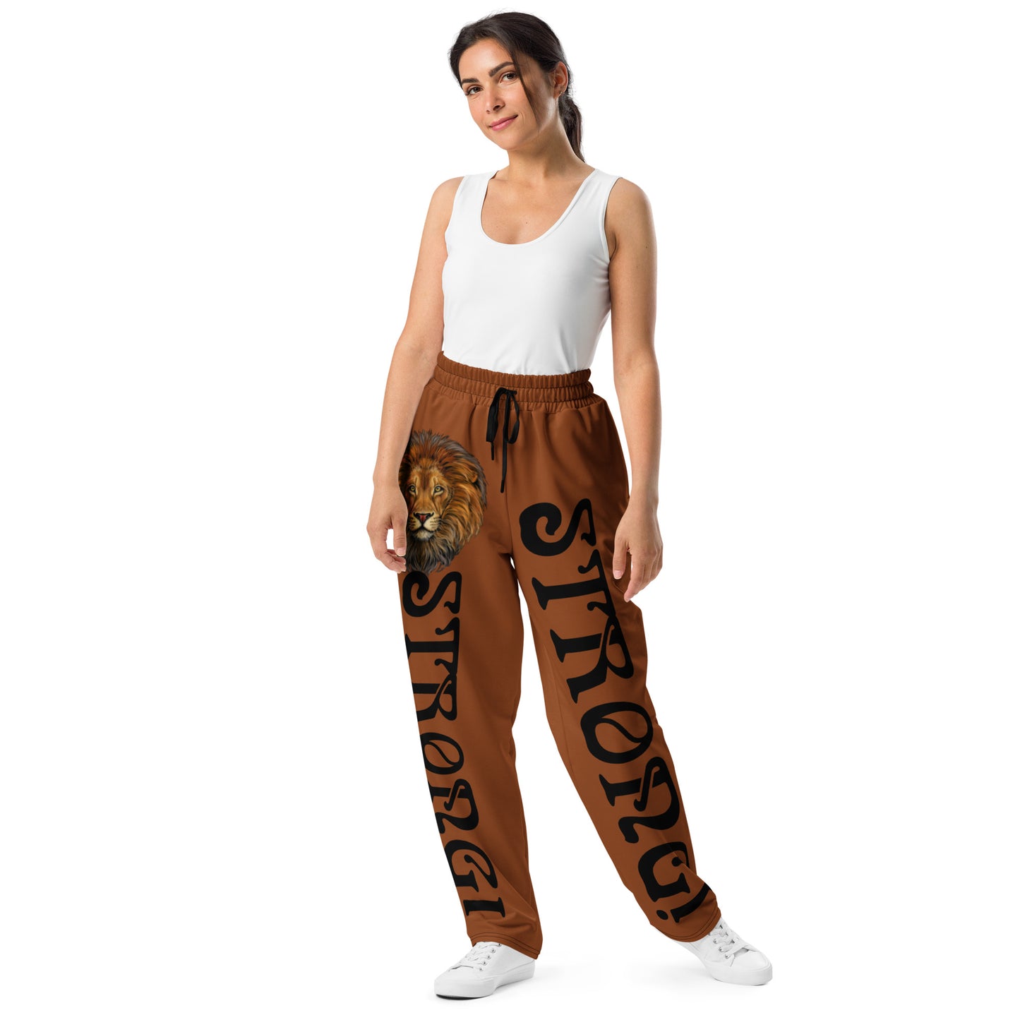 “STRONG!” Brown Wide-Leg Joggers W/Black Font