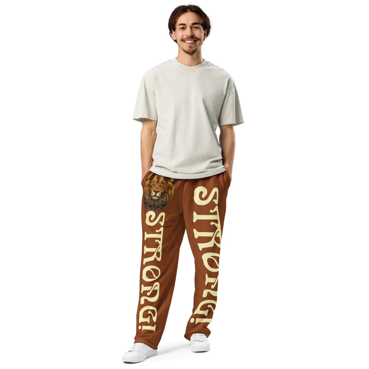 “STRONG!” Brown Wide-Leg Joggers W/Banana Font