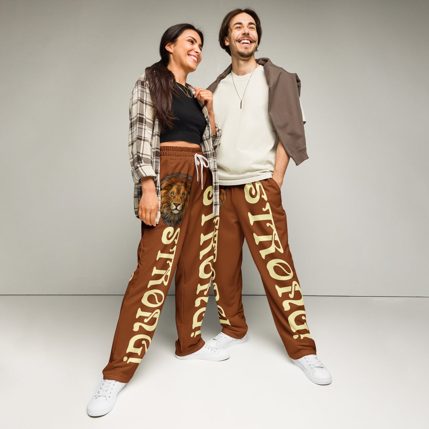 “STRONG!” Brown Wide-Leg Joggers W/Banana Font