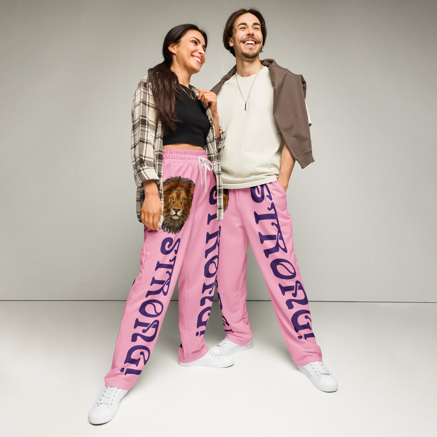 “STRONG!” Cotton Candy Wide-Leg Joggers W/Purple Font