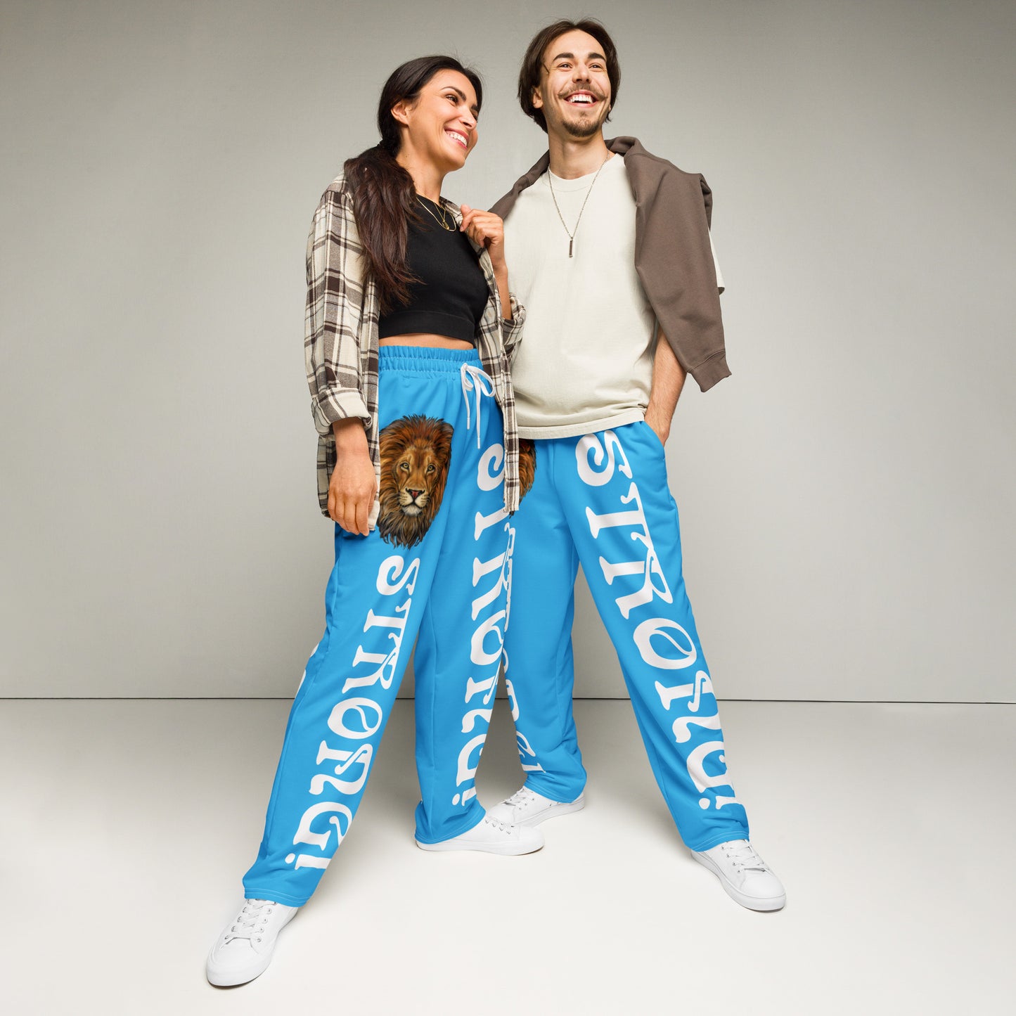 “STRONG!” SkyBlue Wide-Leg Joggers W/White Font