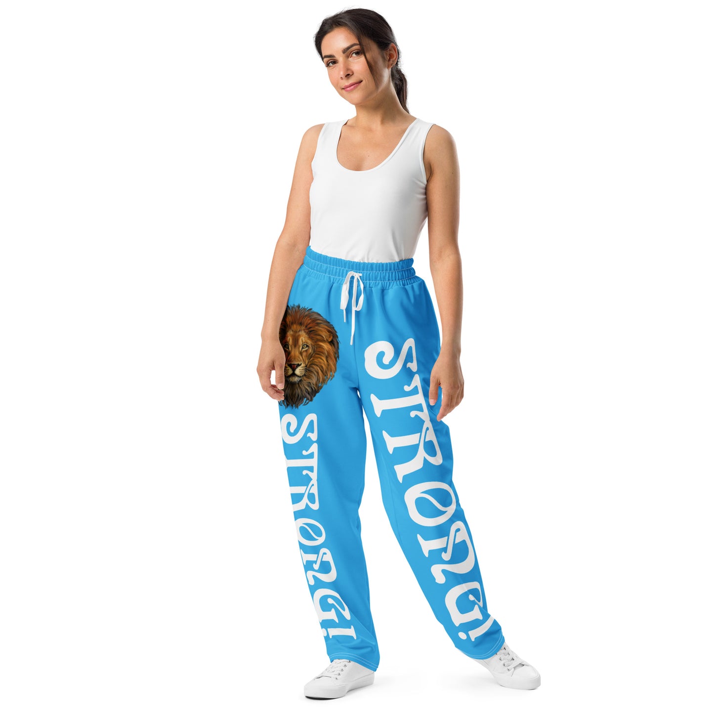 “STRONG!” SkyBlue Wide-Leg Joggers W/White Font