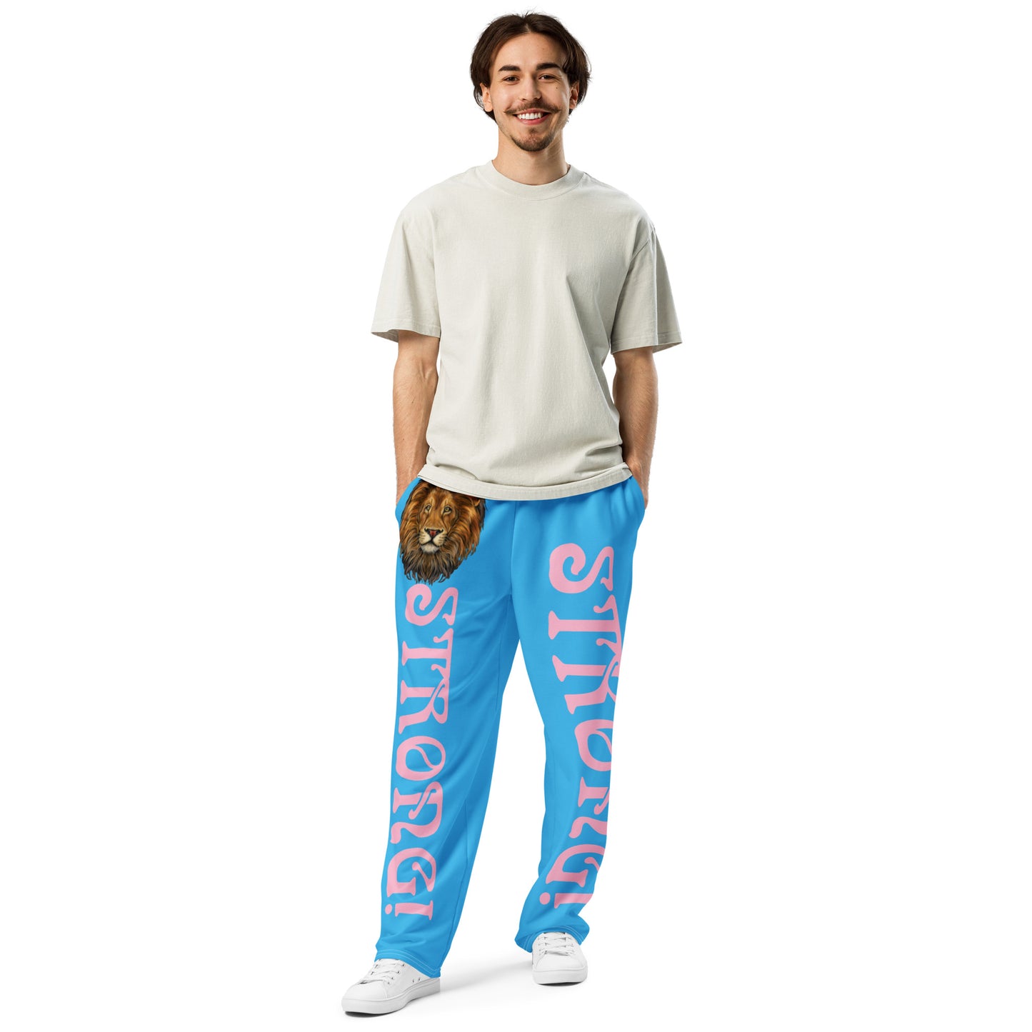 “STRONG!” SkyBlue Wide-Leg Joggers W/Cotton Candy Font