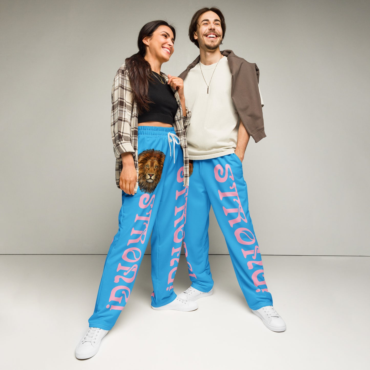 “STRONG!” SkyBlue Wide-Leg Joggers W/Cotton Candy Font