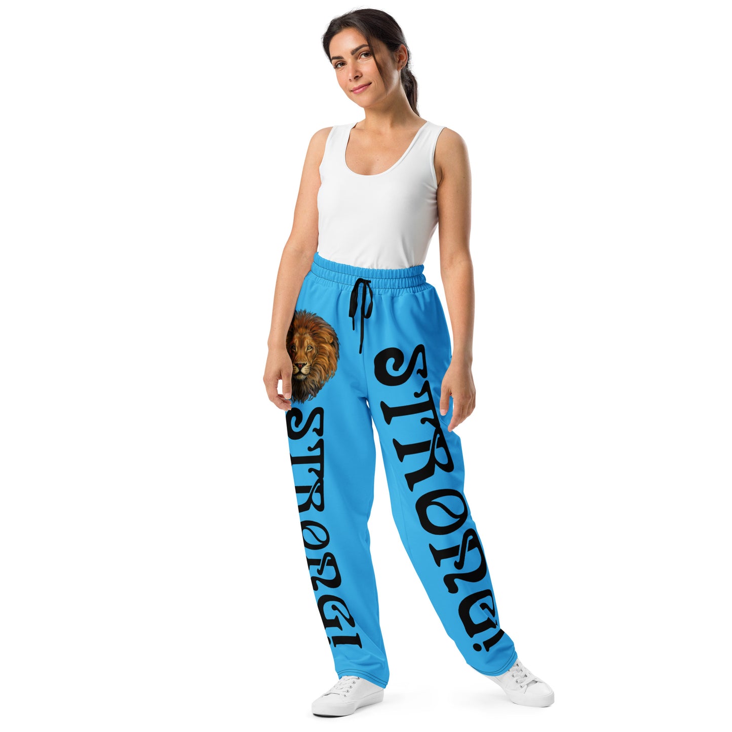 “STRONG!”SkyBlue Wide-Leg Joggers W/Black Font