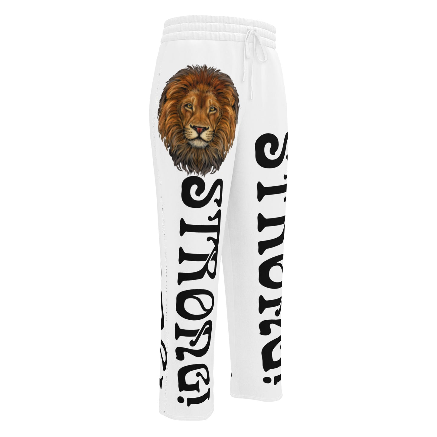 “STRONG!” White Wide-Leg Joggers W/Black Font