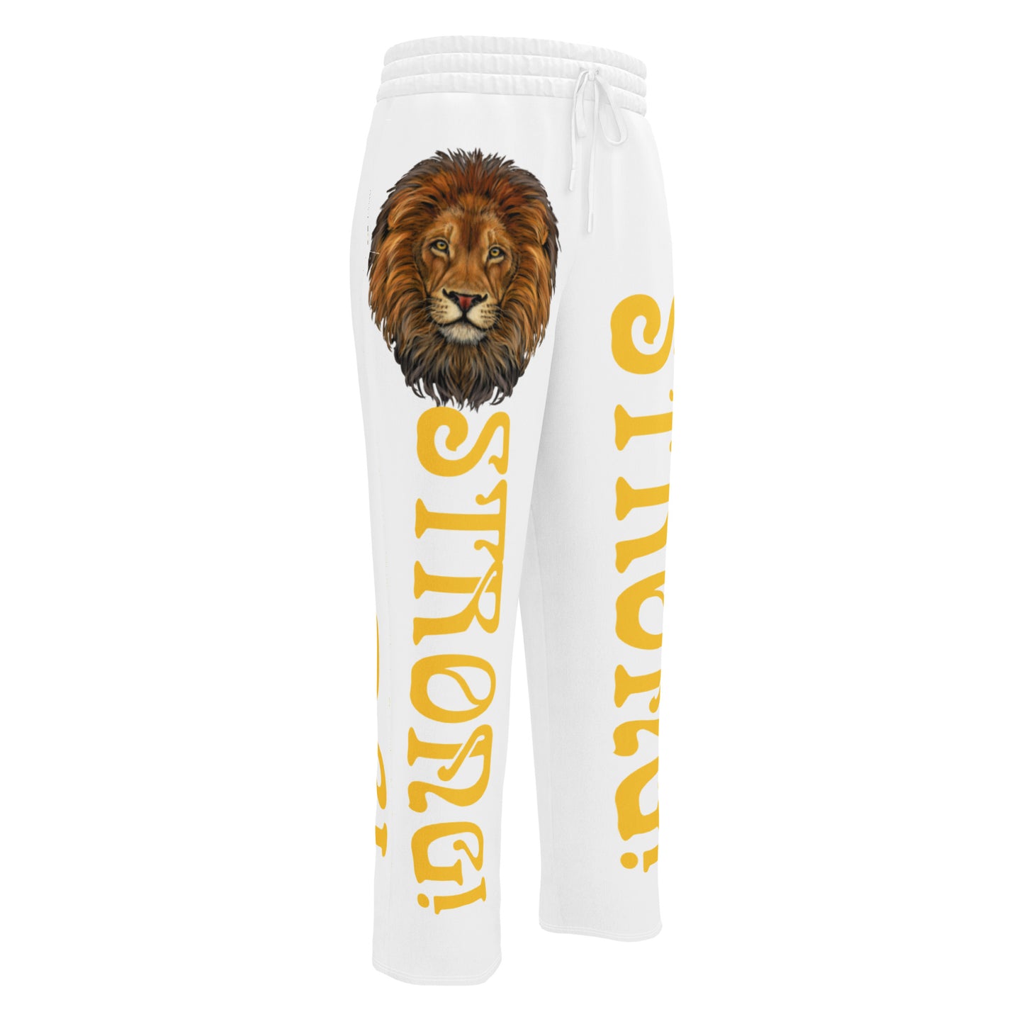 “STRONG!” White Wide-Leg Joggers W/Yellow Font
