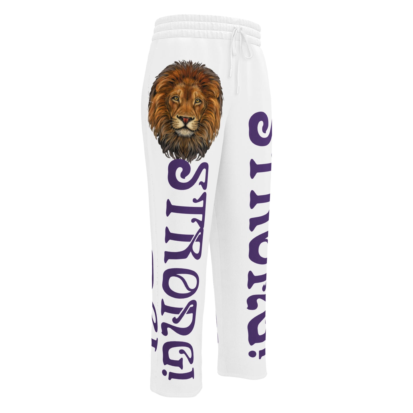 “STRONG!” White Wide-Leg Joggers W/Purple Font