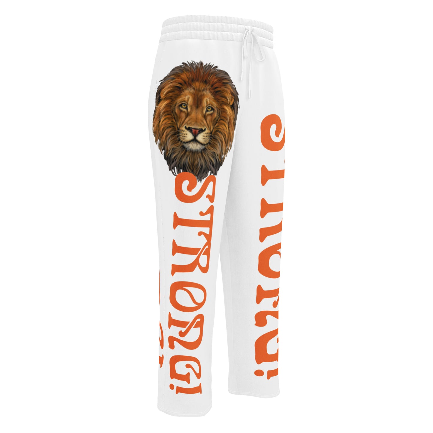 “STRONG!” White Wide-Leg Joggers W/Orange Font