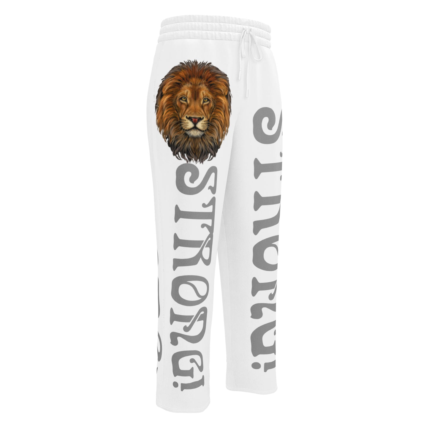 “STRONG!” White Wide-Leg Joggers W/Silver Font