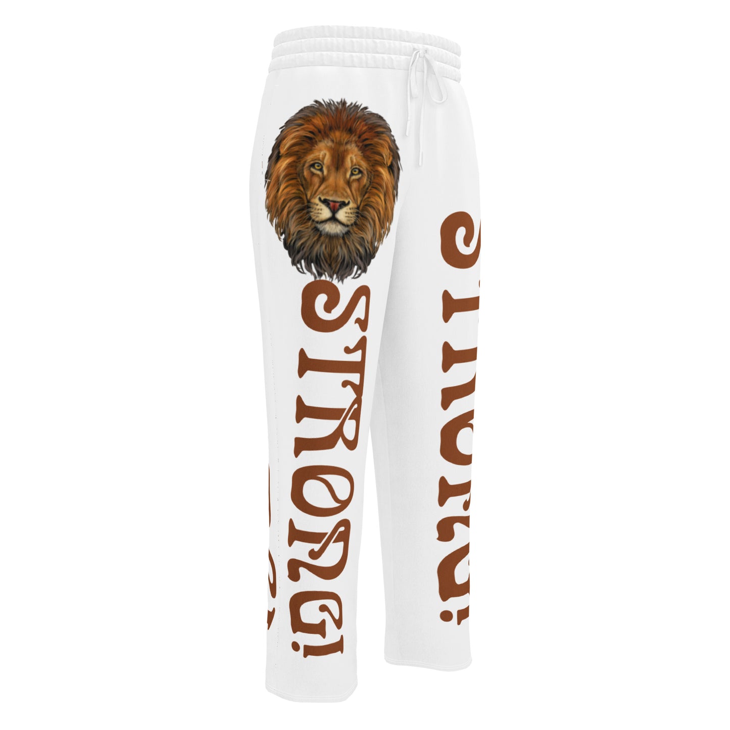 “STRONG!” White Wide-Leg Joggers W/Brown Font