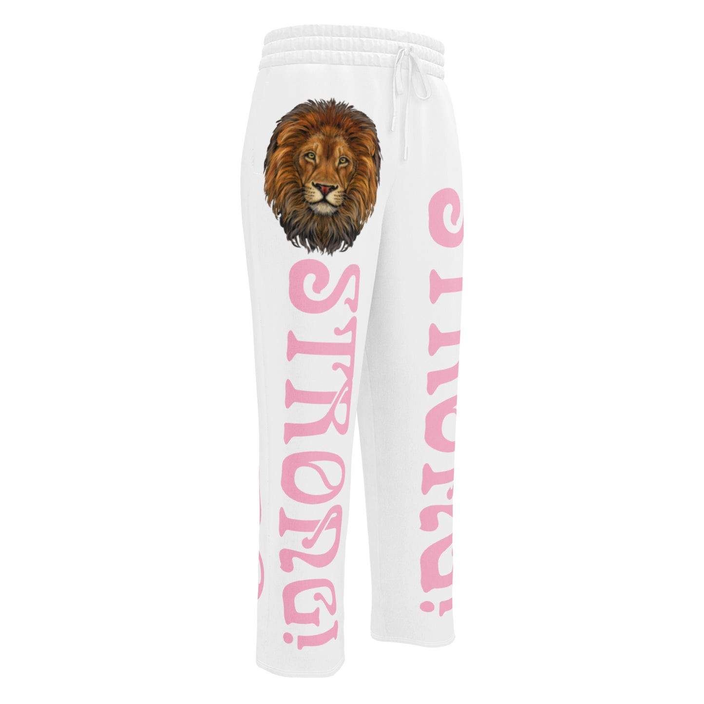 “STRONG!” White Wide-Leg Joggers W/Cotton Candy Font