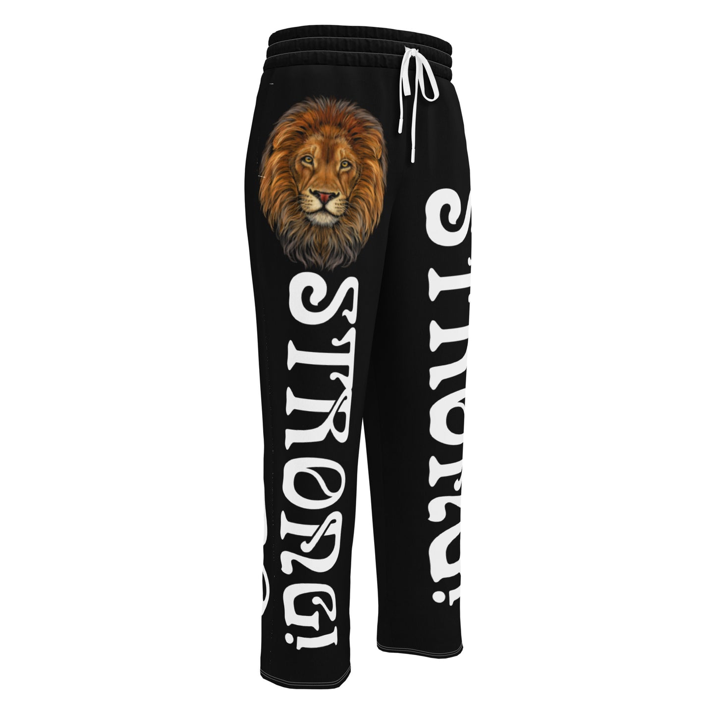 “STRONG!” Black Wide-Leg Joggers W/White Font