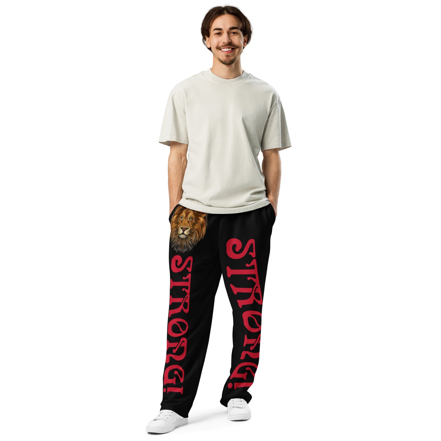 “STRONG!” Black Wide-Leg Joggers W/Red Font