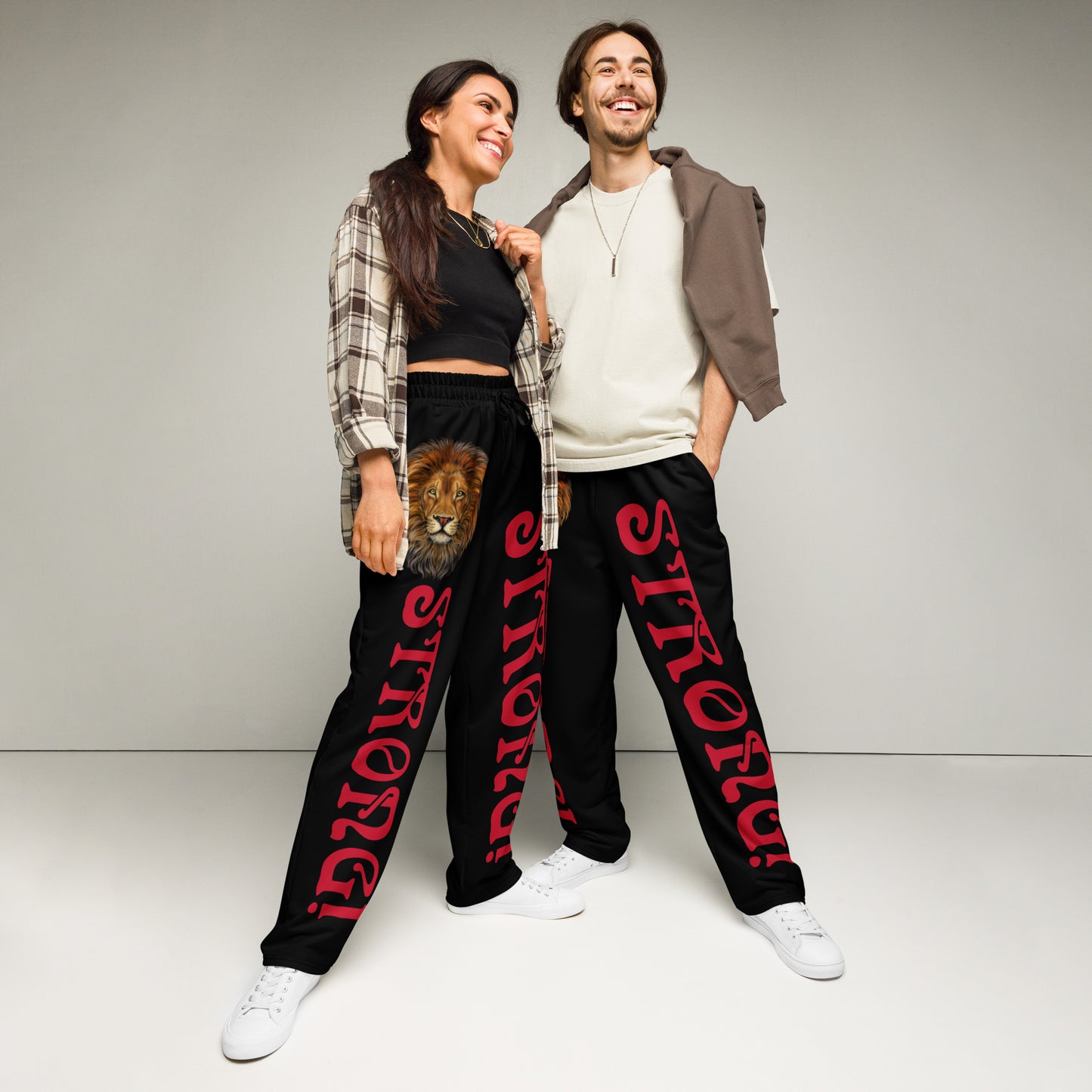 “STRONG!” Black Wide-Leg Joggers W/Red Font