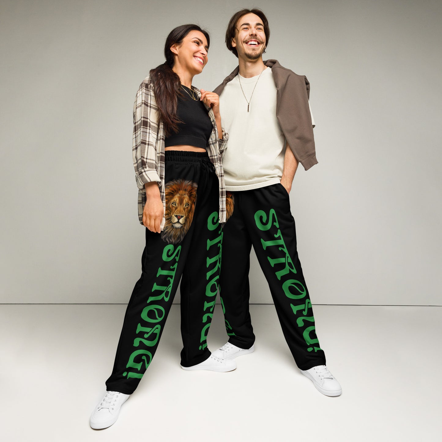 “STRONG!” Black Wide-Leg Joggers W/Green Font