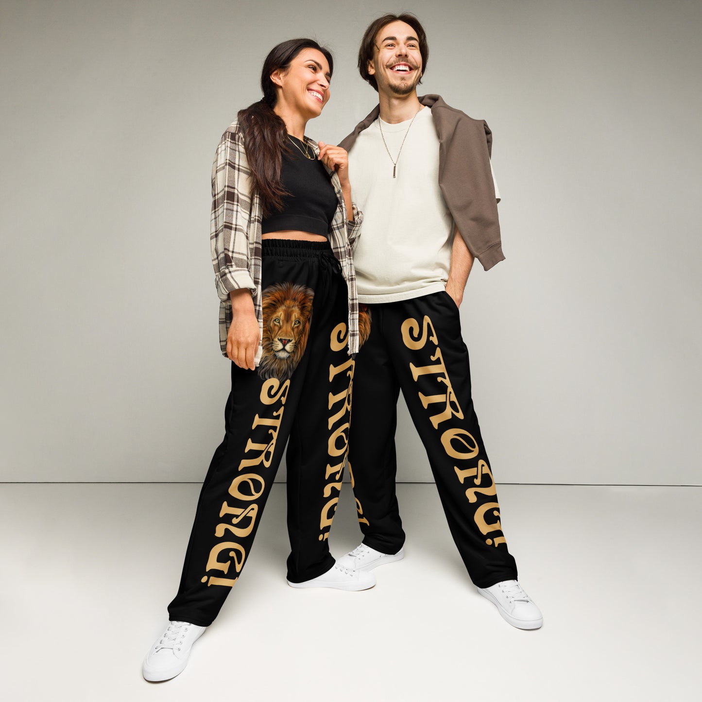 “STRONG!” Black Wide-Leg Joggers W/Fawn Font