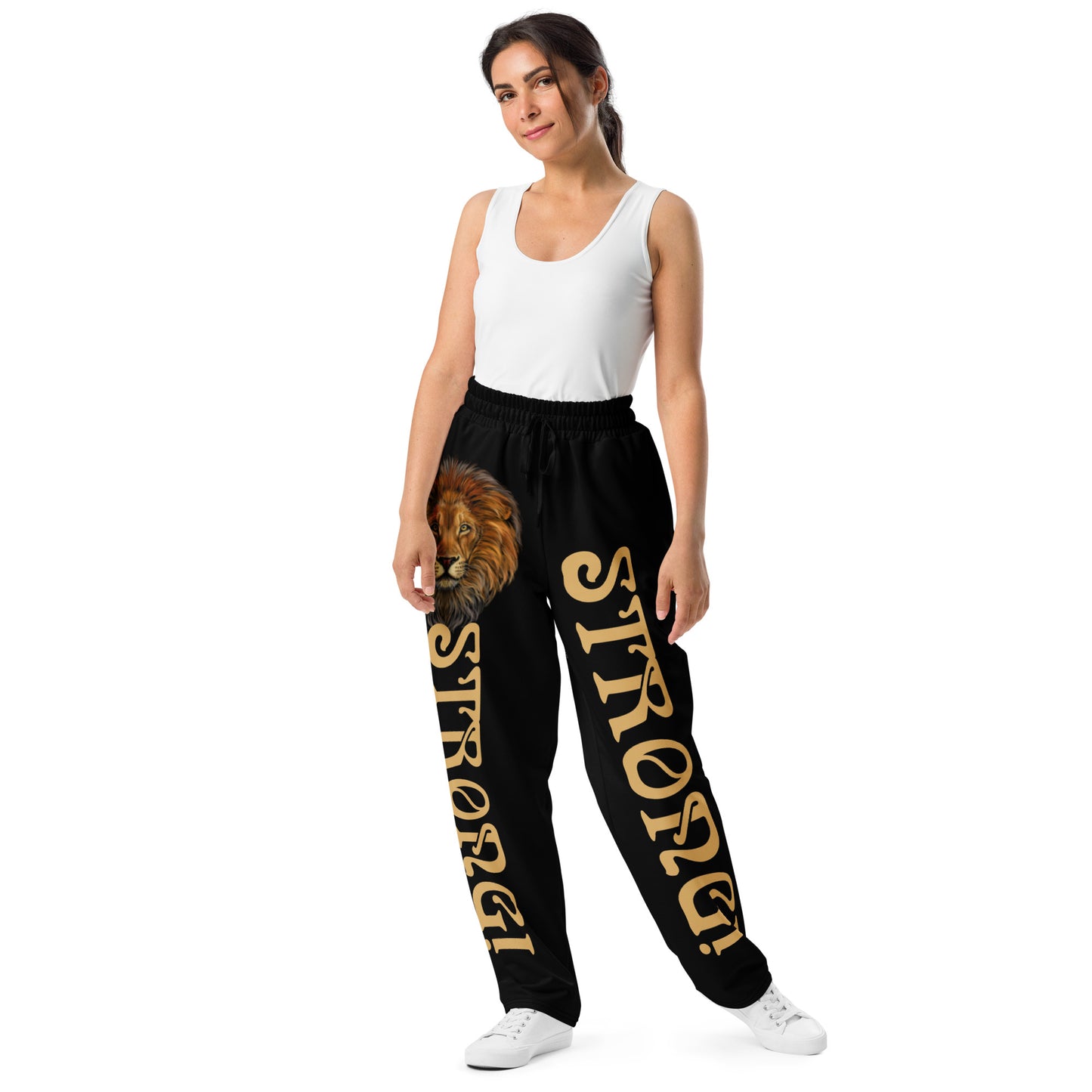 “STRONG!” Black Wide-Leg Joggers W/Fawn Font