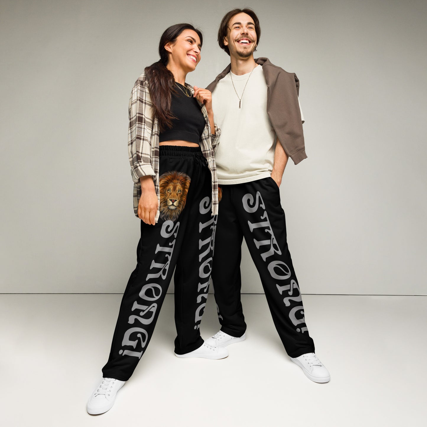 “STRONG!” Black Wide-Leg Joggers W/Grey Font